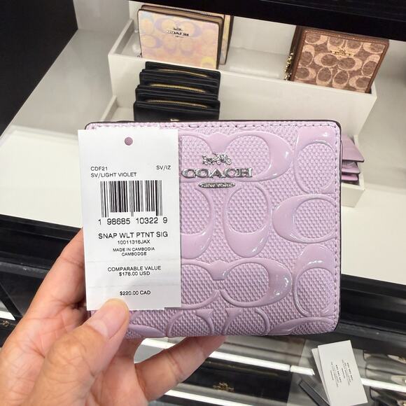 Coach Snap Wallet In Signature Leather With Heart Charm CDF21 Light Violet - Picture 8 of 9